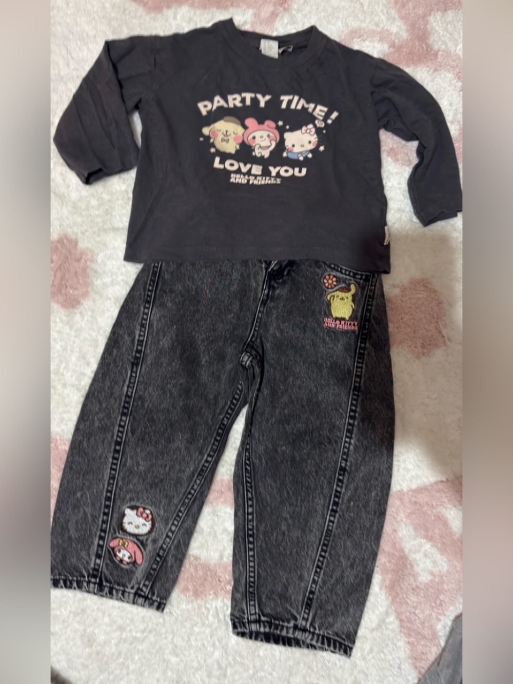 Hello Kitty & Friends Black Acid-Wash Jeans and top set